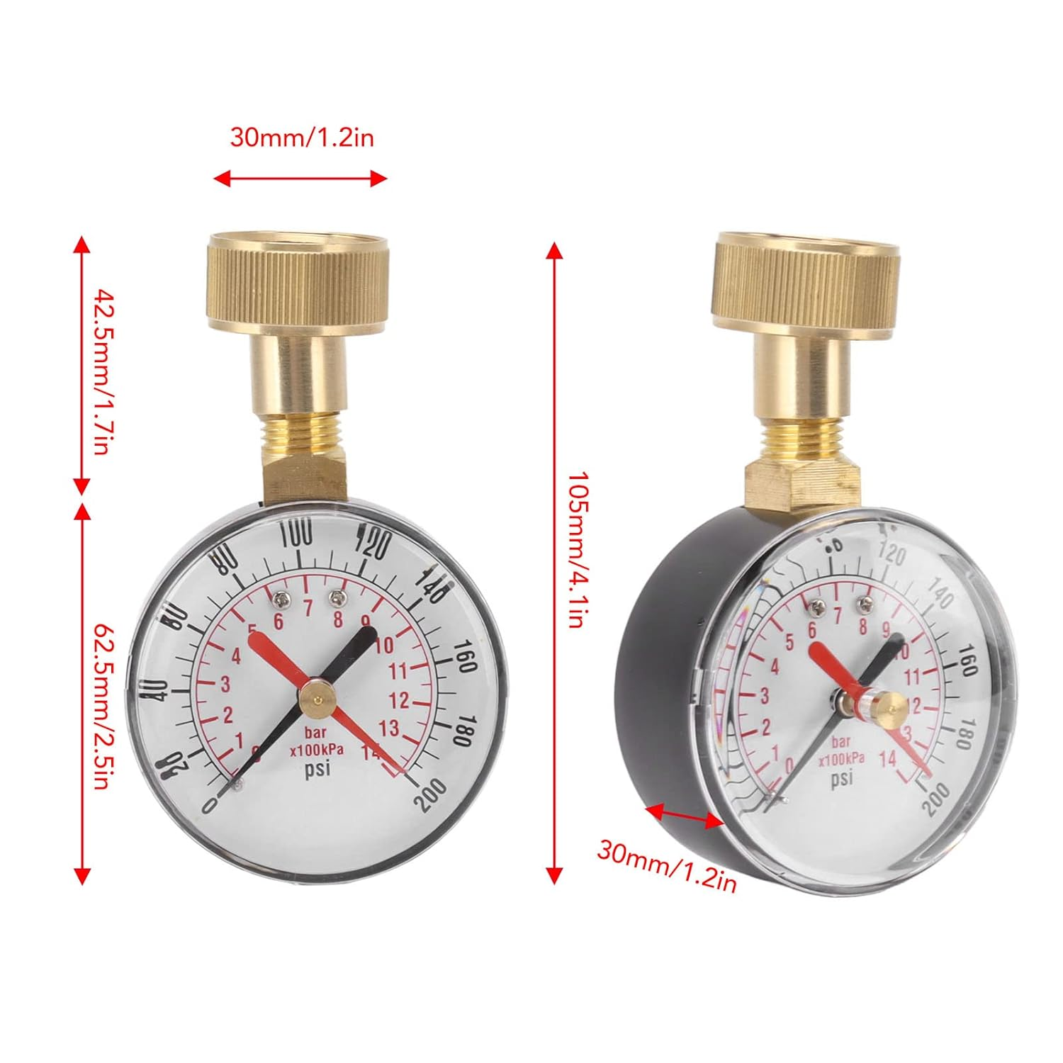 Universal Water Pressure Gauge, 0-200 PSI Water Pressure Gauge, Accurate and Sensitive Pointer for Swimming Pools image number 1