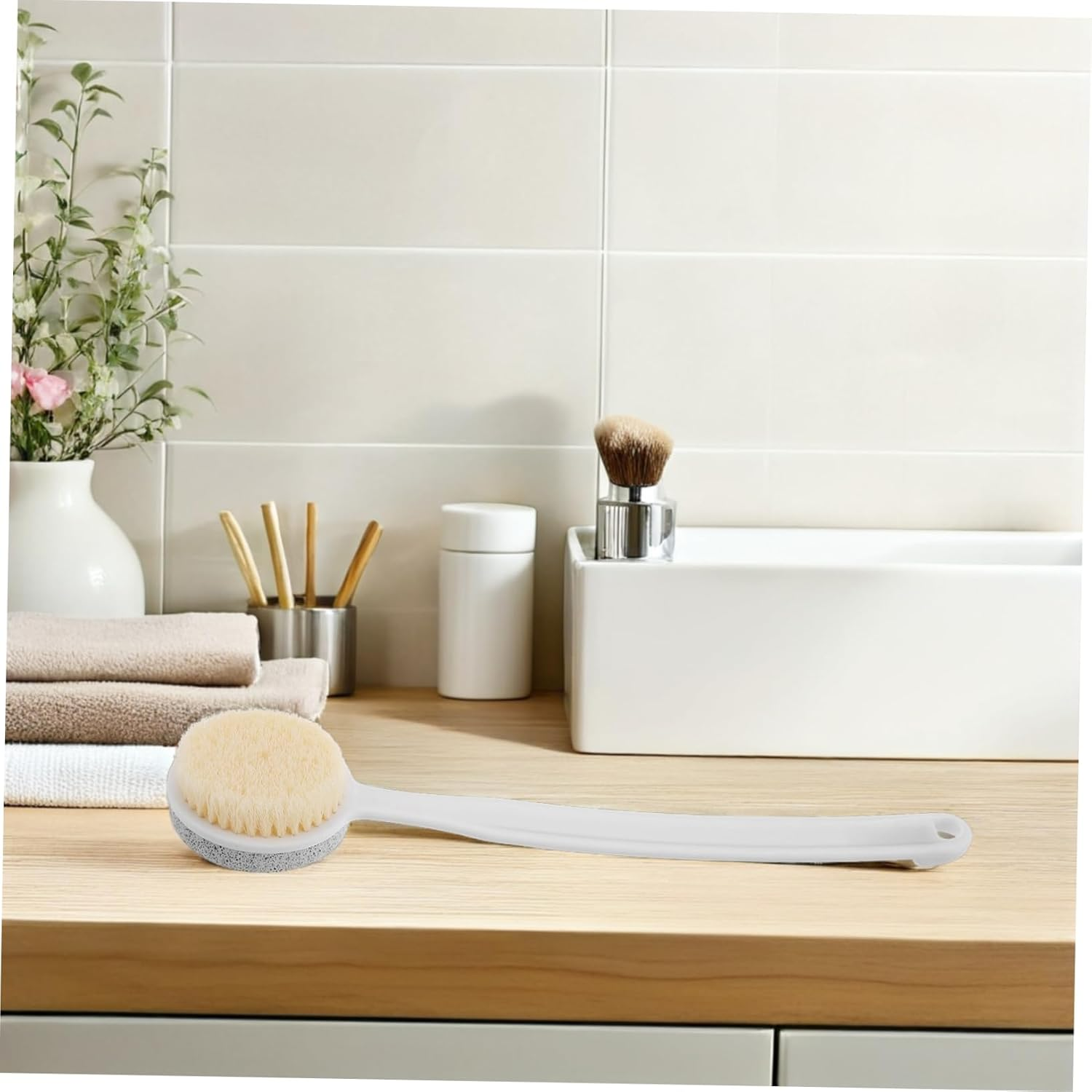 LIFKOME Pumice Stone Foot Brush for Callus Removal Long Handle Foot Exfoliator for Dead Skin Peel Pedicure Tool