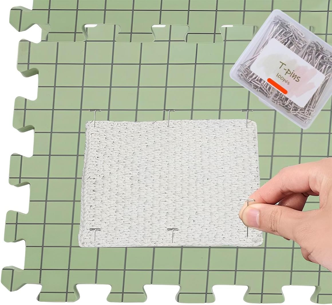 4PCS Blocking Mats for Knitting & Crochet Projects, 0.75In Extra Thick Foam Crochet Blocking Board with 100 T-Pins, Grid Blocking Board, Reusable Foam Crochet Accessories for Knitting Lover image number 2