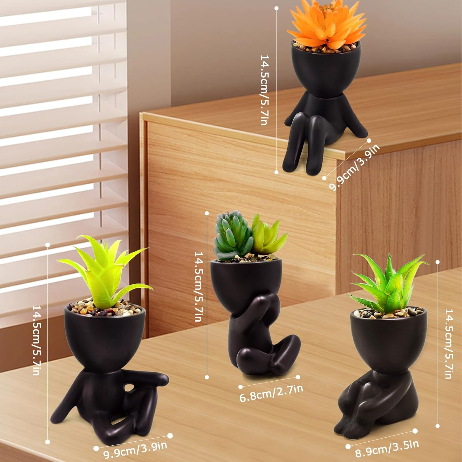 Lenamos Fake Succulent, Mini Succulents Plants Artificial in Modern Human Shaped Ceramic Pots Desk Decor Desk Plant for Office Decor for Women, Cute Fake Plants Bathroom Decor (4) image number 3