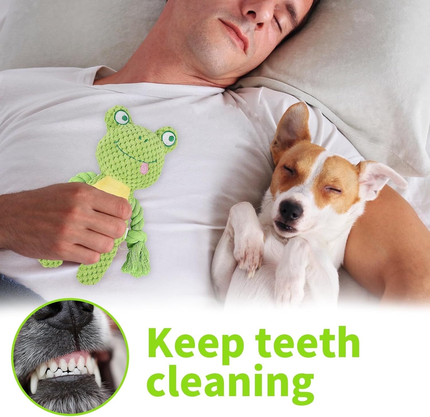 AKONE Dog Toy: Chew Toy, Squeaky, Interactive Plush Toy for Small and Medium Dogs, Frog Shape Chew Rope Toy image number 4