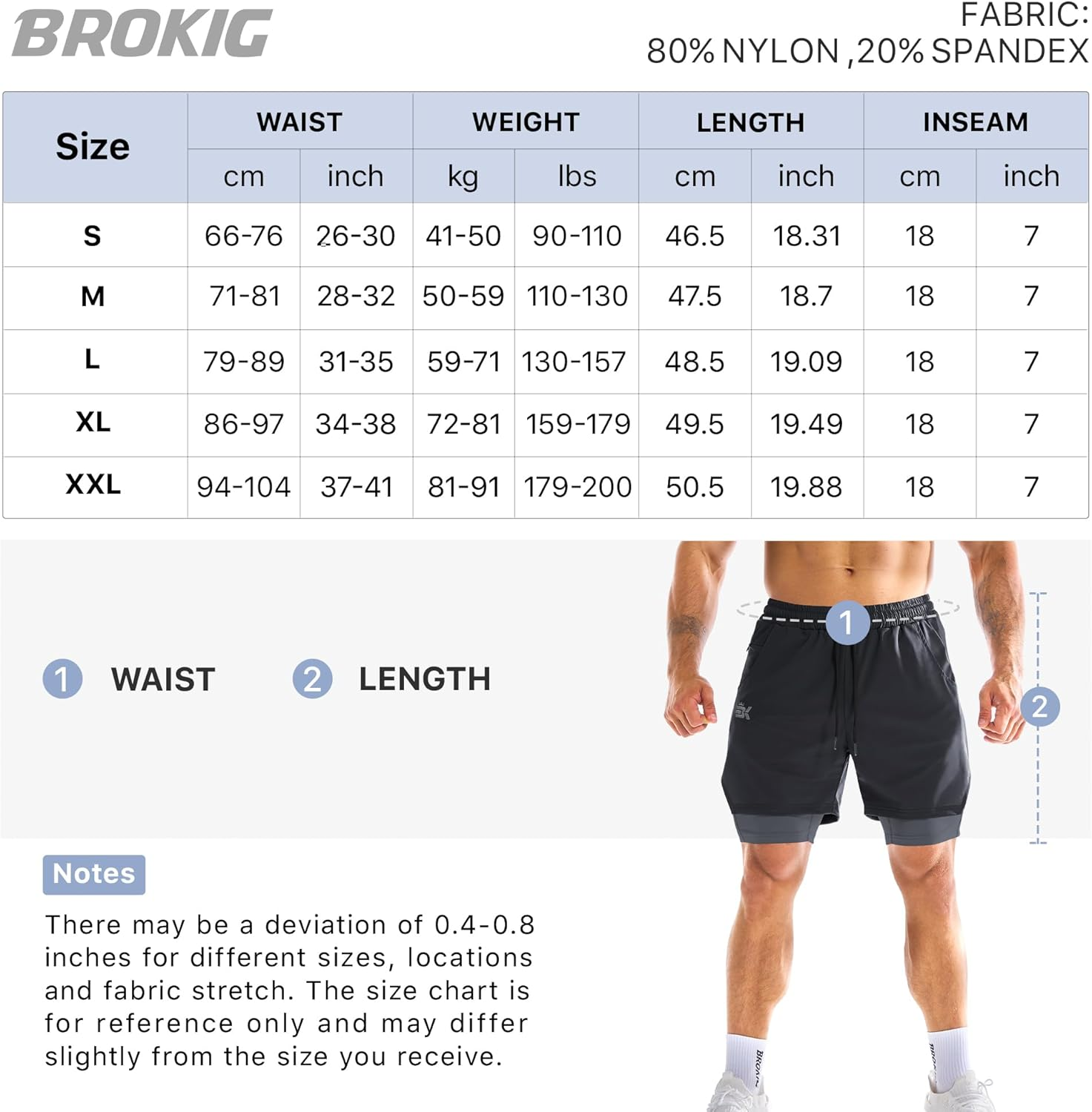 BROKIG Men'S Liner Gym Shorts, Lightweight Running Sport Workout Tennis Short Training Athletic with Zip Pocket image number 2