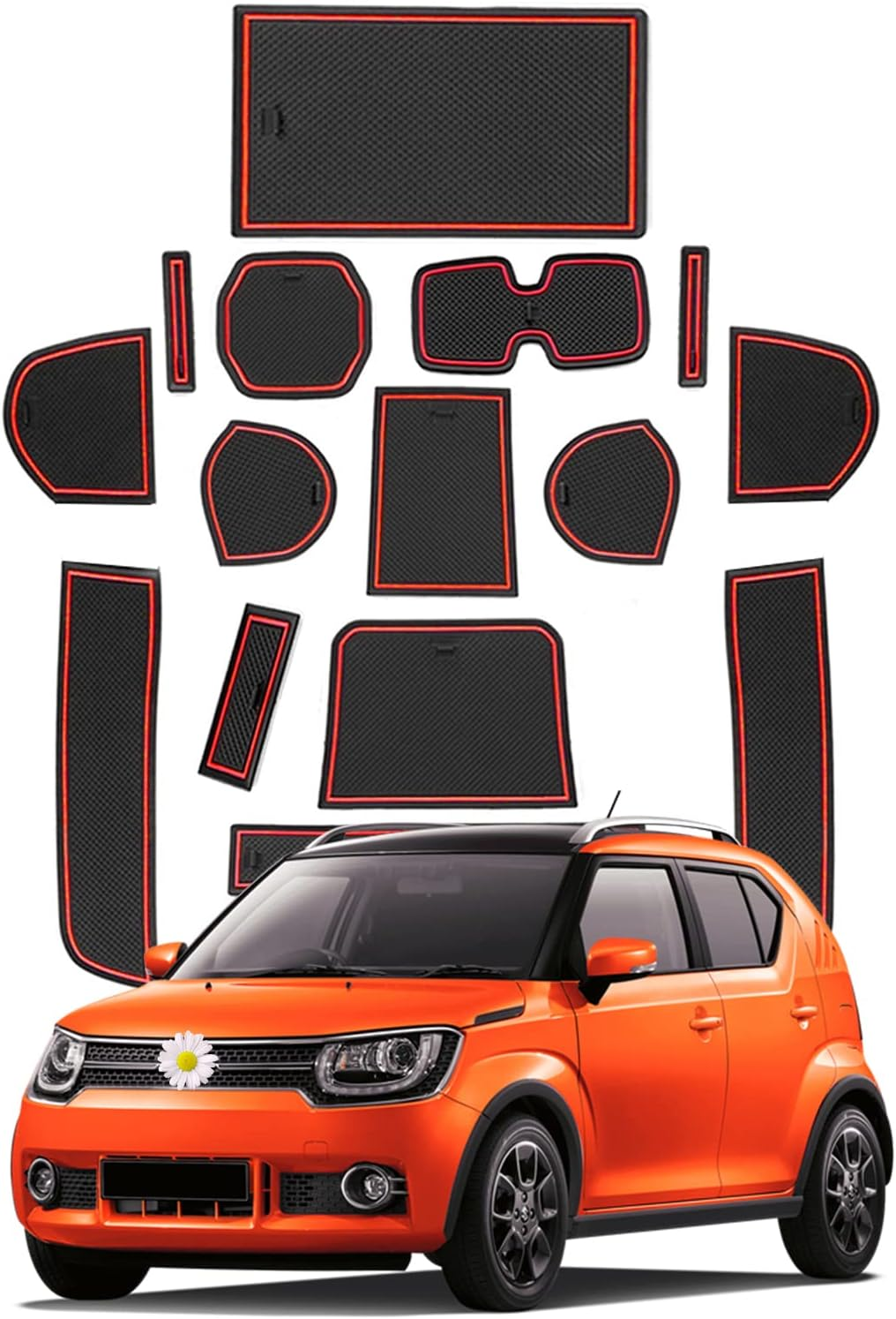 SHAOHAO Compatible with Suzuki Ignis MF 2017-2023 Anti-Dust Non-Slip Inner Door, Cup, Arm Box, Storage Mat, Inner Door Rubber Mats, 15 Pieces (Red)
