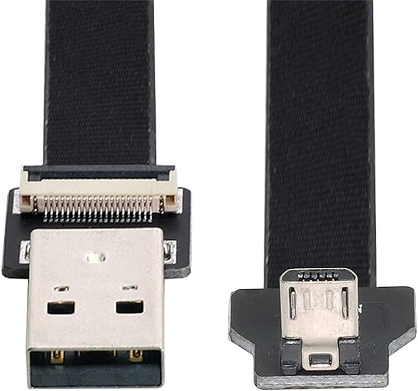 Xiwai 2.0M down Angled USB 2.0 Type-A Male to Micro USB 5Pin Male Data Flat Slim FPC Cable for FPV & Disk & Phone image number 6