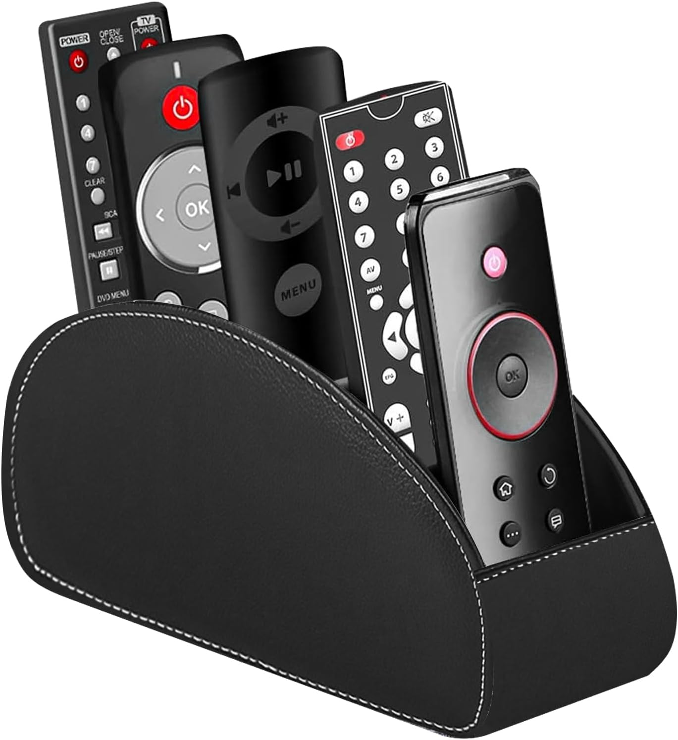 WIYETY Remote Control Holder with 5 Pockets: Remote Control Storage, Desk Organiser, for Remote Controls, Notebooks, Stationery, Pens, Mobile Phone - Black image number 1