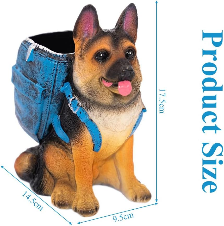 German Shepherd Pen Holder,Adorable Dog Pen Holder,Creative Resin Dog Desk Organizer,Desktop Pencil Organizer,For Office, School, Home image number 3