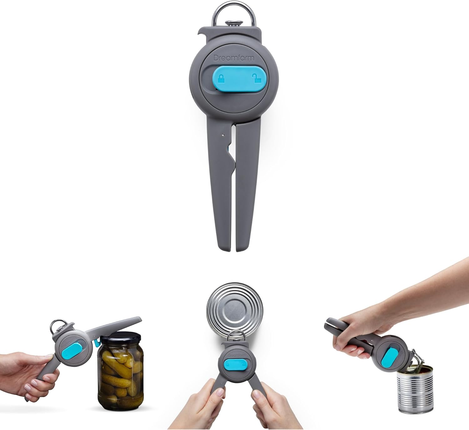 Dreamfarm Dopener 3-In-1 Ergonomic Can Opener Smoothes Can Edges for Safe Removal with Jar Lid Seal-Breaker & Can Ring Puller - Grey - Grey image number 5