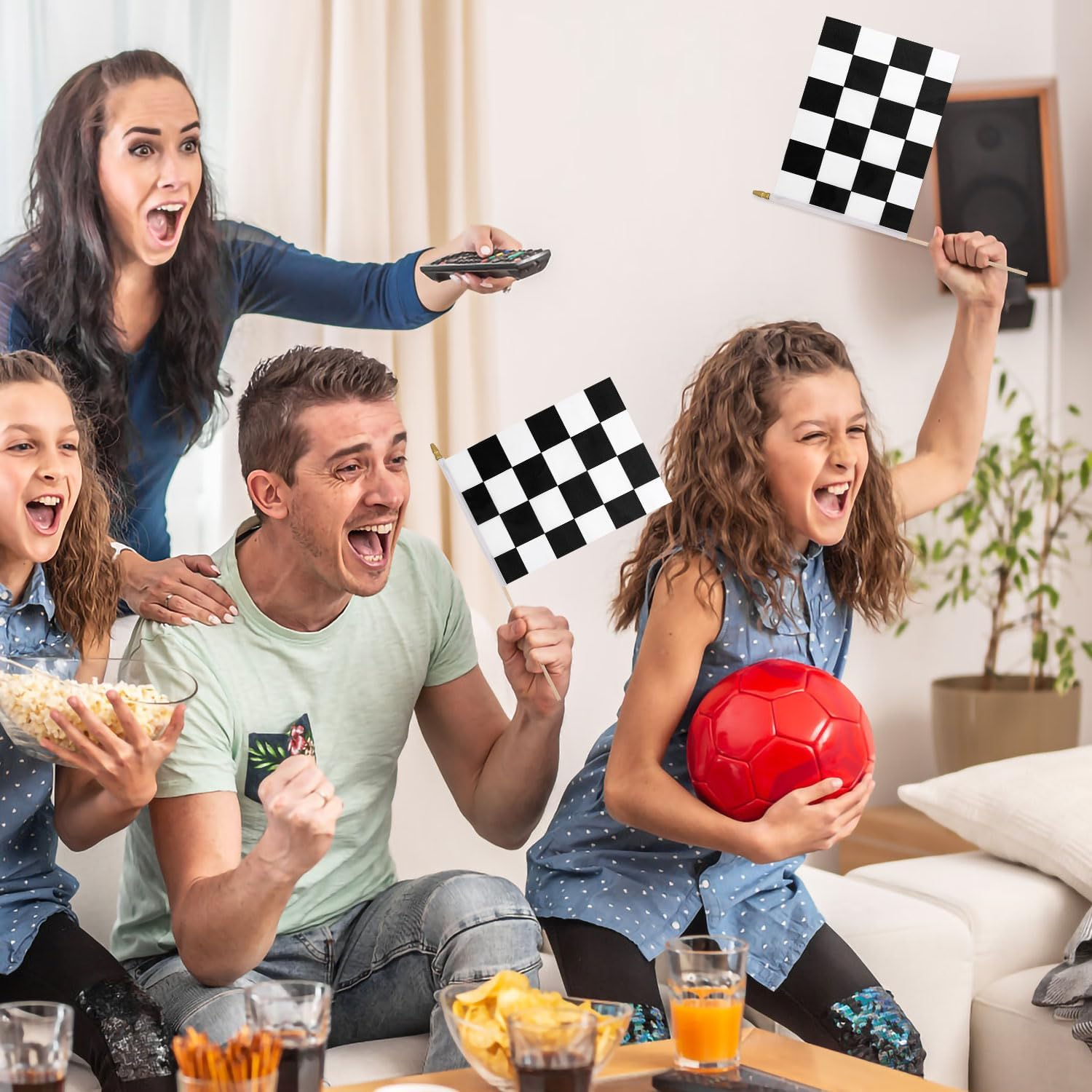 12Pcs Racing Flags, 8X5.5In Checkered Flags on Sticks with Spear Top Handheld Black and White Flags Reusable Checkered Stick Flags for Party Decorations image number 4