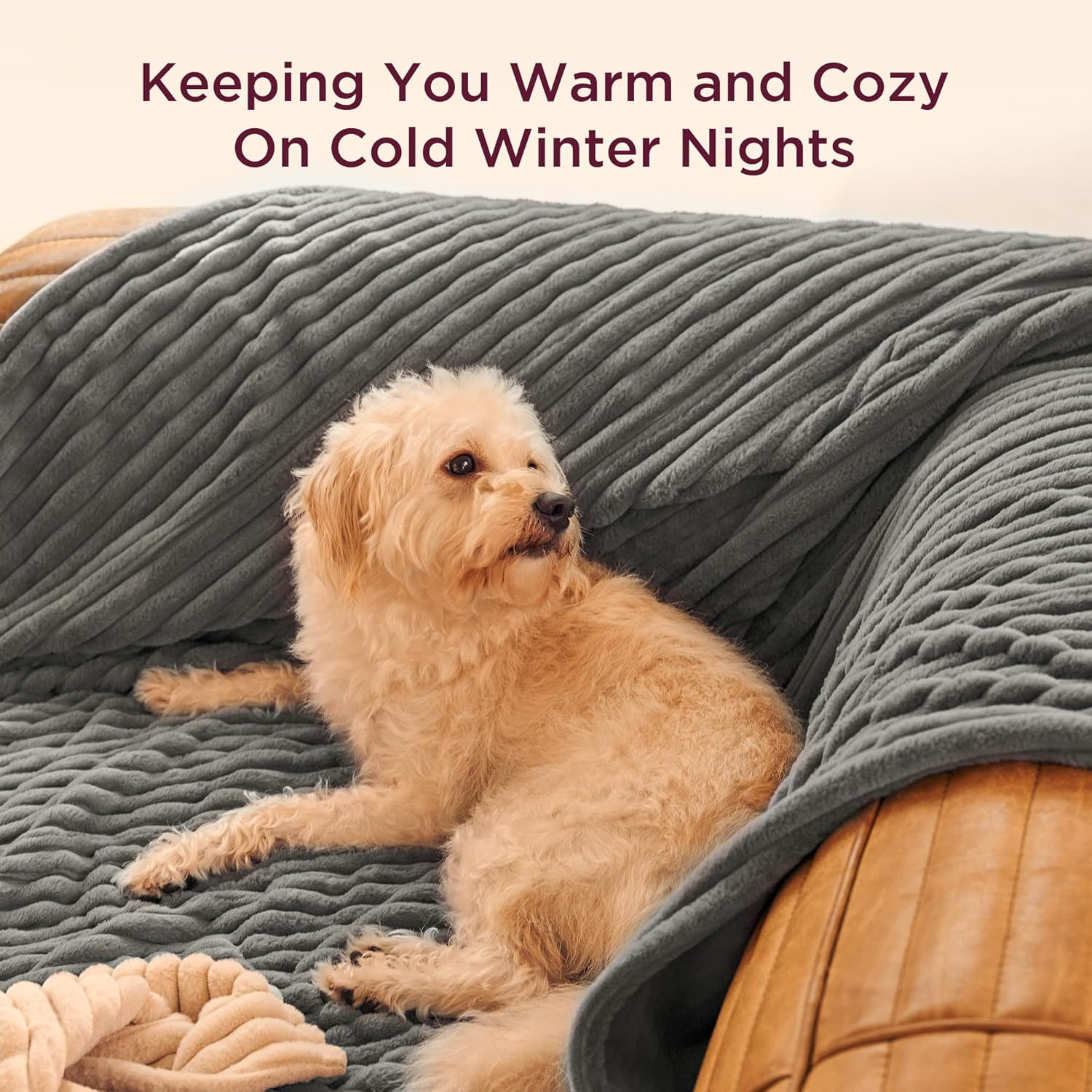 GOTCOZY Heated Blanket Electric Throw - Ribbed Faux Fur Electric Blanket, 130X160Cm Heating Blanket with 10 Time Settings & 6 Heat Settings,Overheat Protection Machine Washable(Gray) - Blue Moon image number 4