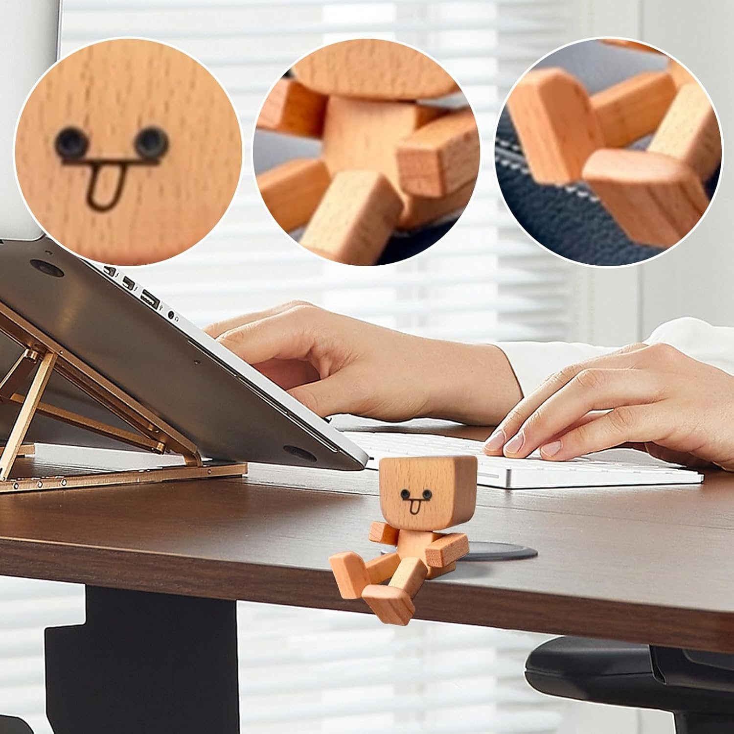 Shaking Wooden Man Figurine, 8Cm Shaking Wooden Man Figurine for Car Dashboard, Funny Wood Desktop Decorfor Sedans Pickups Trucks Commutes Road Trip - 10 image number 3