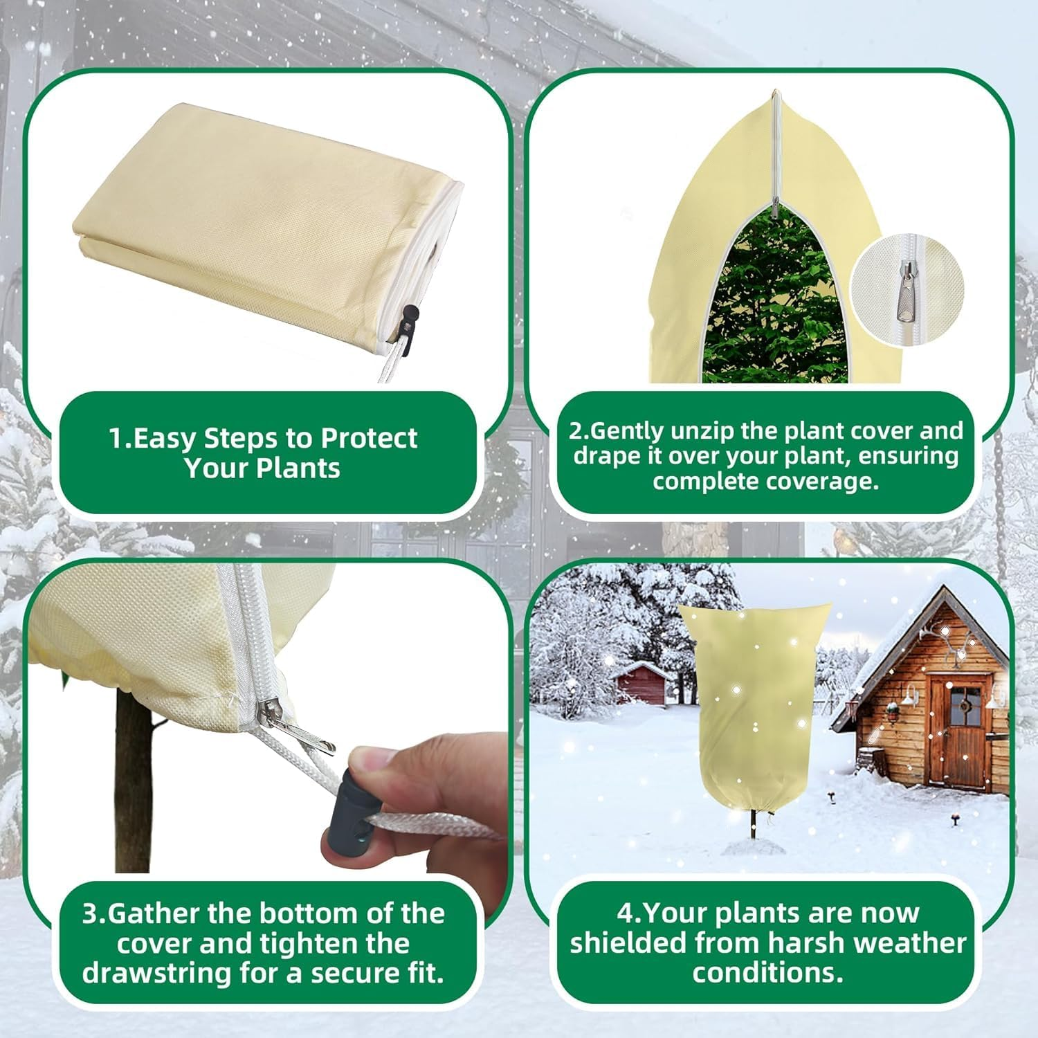 Plant Covers Freeze Protection, 2 PCS 120CM W X 180CM H Large Frost Cloth Blankets with Zipper Drawstring, Reusable Frost Tree Covers Shrub Jackets for Winter Outdoor Plants Potted Fruit Tree (White) - White image number 5