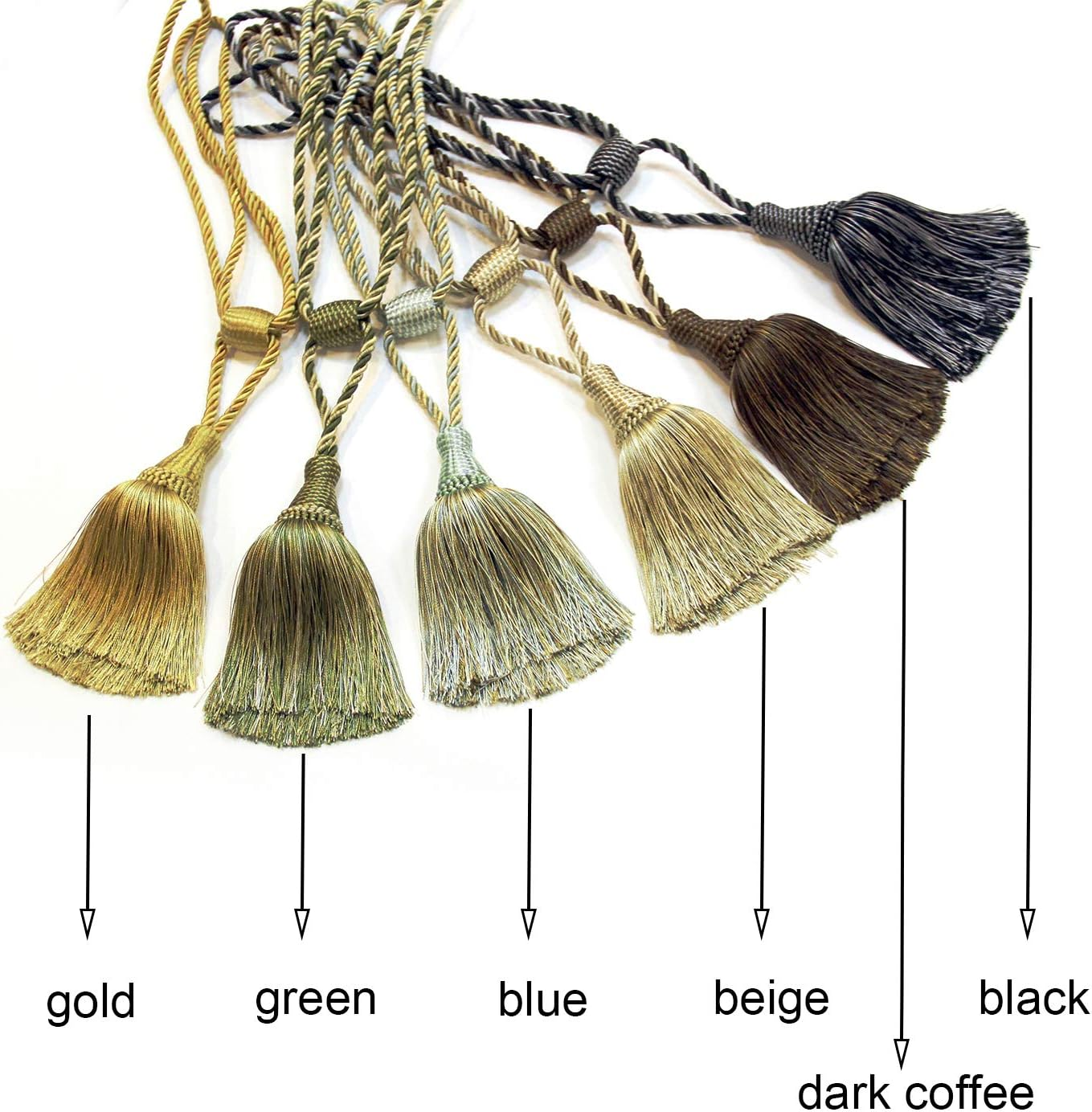 Fenghuangwu Curtain Tiebacks Handmade Elegant Curtain Tie Backs Holdbacks with Tassel for Home Office Decor 2 Pack - Gold image number 1