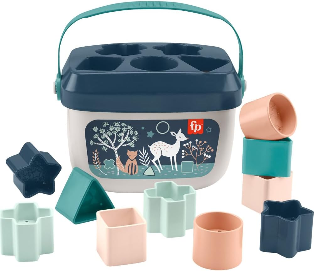 Fisher-Price Stacking Toy Baby&rsquo;S First Blocks Set of 10 Shapes for Sorting Play for Infants Ages 6+ Months, Navy Fawn, HJP20 image number 4