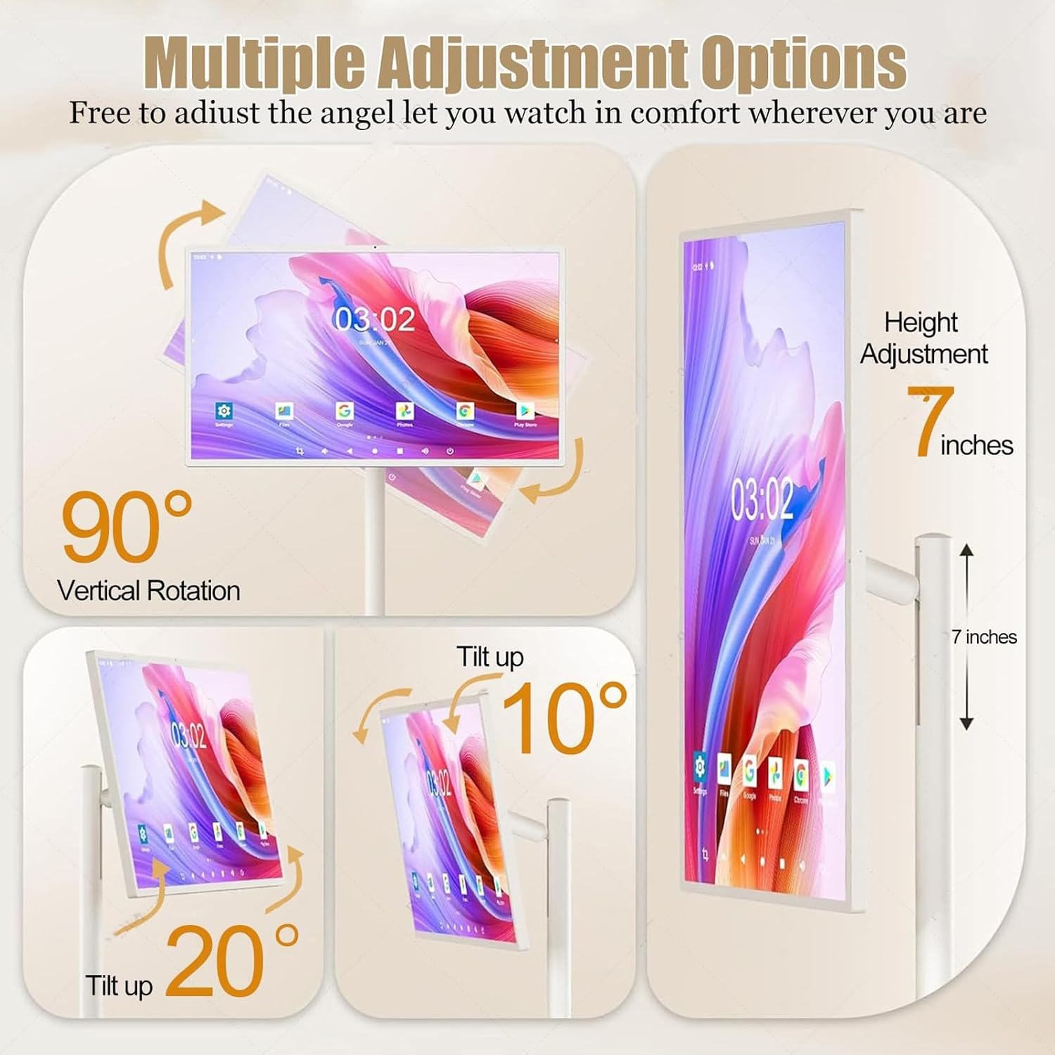 6+128G Rolling Standing Tv,27-Inch Portable Smart -1080P Touch Screen Monitor on Wheels with Remote Control,7800Mah Battery, Rotatable End of Bed Tablet White image number 1