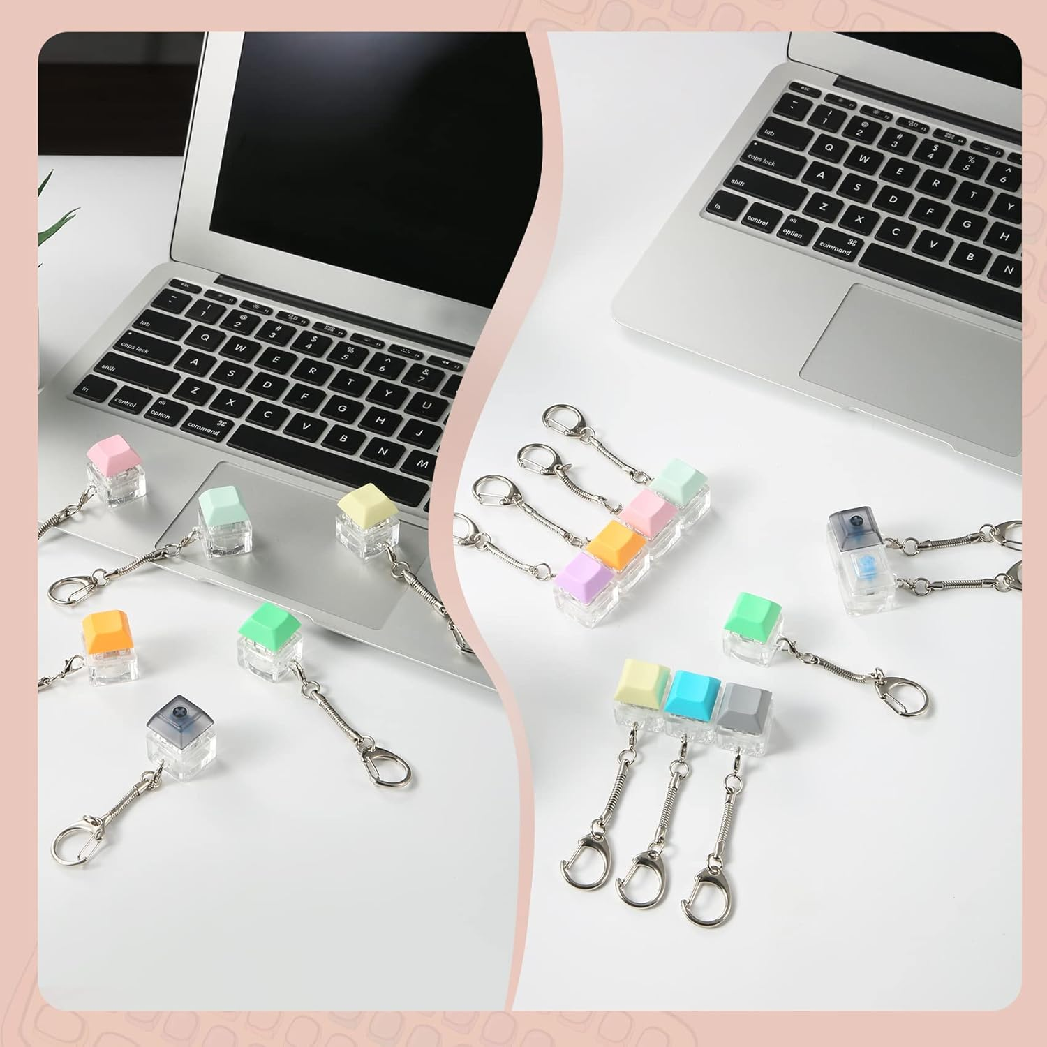 Yeetec 16 Pack Fidget Keyboard Keychain Toys, Finger Keyboard Fidget Toy, Keycap Fidget Keychain for Stress Relief, DIY Crafts, Party Supplies, 16 Colors