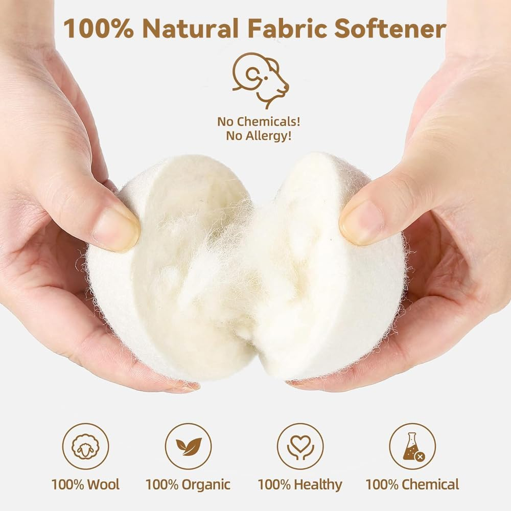Wool Dryer Balls,Set of 6 with Storage Bag, 100% Natural Fabric Softener,Reusable Natural Fabric image number 5