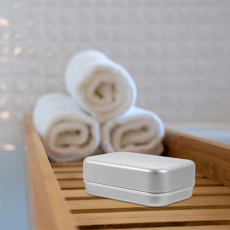 Baluue 2Pcs Bar Soap Holder Dish, Double Layer Metal Travel Soap Case with Lid for Shower, Portable Travel Size Toiletries Camping Essentials for Gym, Dorm, Bathroom, Silver Aluminium image number 1