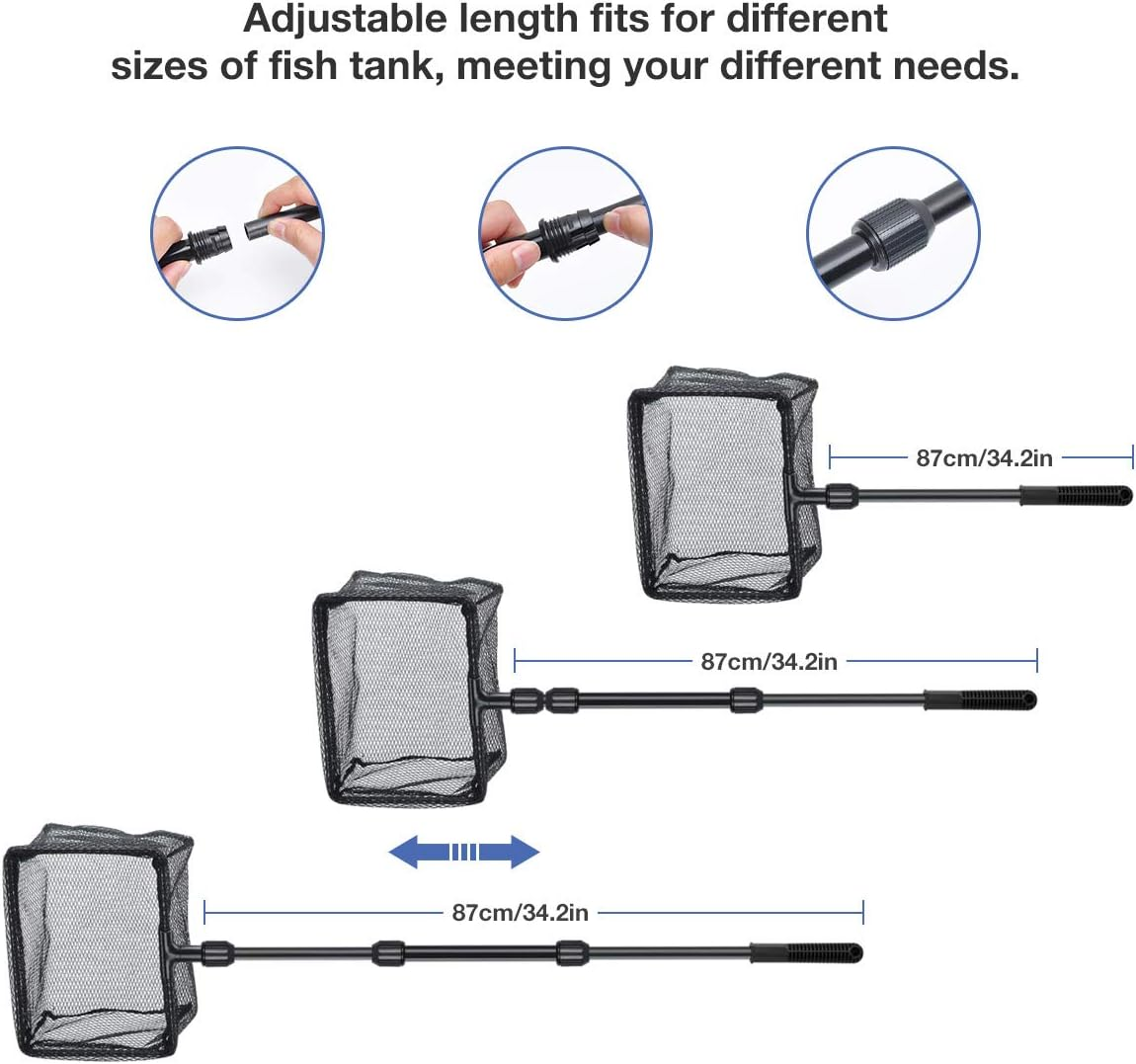 6 in 1 Aquarium Glass Tank Cleaning Kit, Spoon Net, Gravel Rake, Plant Fork, Scraper, Sponge, Connector, Fish Net Tool Set, for Domestic Fish Tank Maintenance