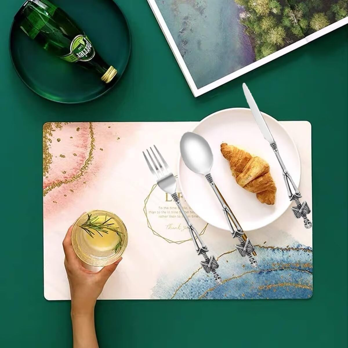 SENIURIS Skeleton Silverware Set, Personality Skull Stainless Steel Unique Design Spoon Fork for Halloween Easter and Christmas. (Skeleton with Knife) - Skeleton Set image number 2