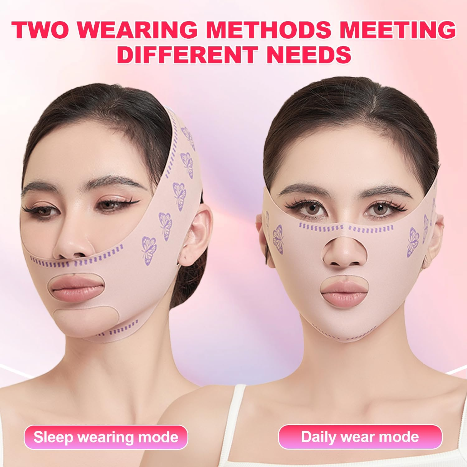 V Line Double Chin Reducer, Face Slimming Strap with Two Wearing Way, Chin up Mask Face Lifting Belt to Remove Double Chin, Reusable V Shaped Lifting Mask Tightening Skin Preventing Sagging for Women image number 5