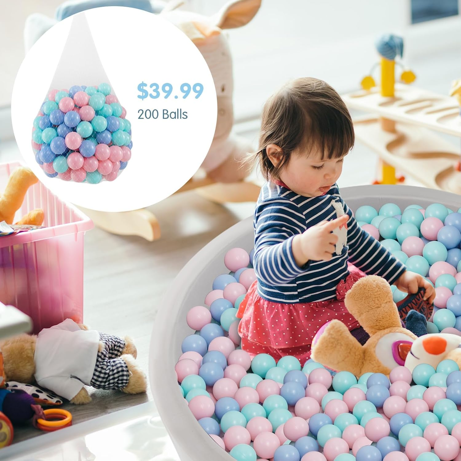 INFANS Foam Ball Pit for Toddlers with 200 Balls, 90X30Cm Large round Ball Pool Playpen with Soft Memory Sponge Pad, BPA Free Kids Babies Indoor Outdoor (Gray) image number 4