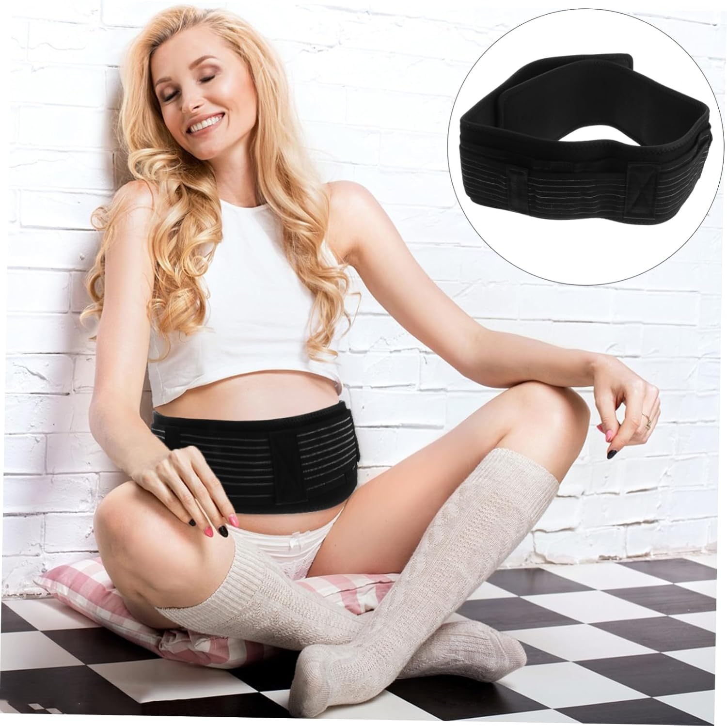 Minkissy Maternity Belly Bands Supports Belly Band Pregnancy Postpartum Dual Straps Black image number 3