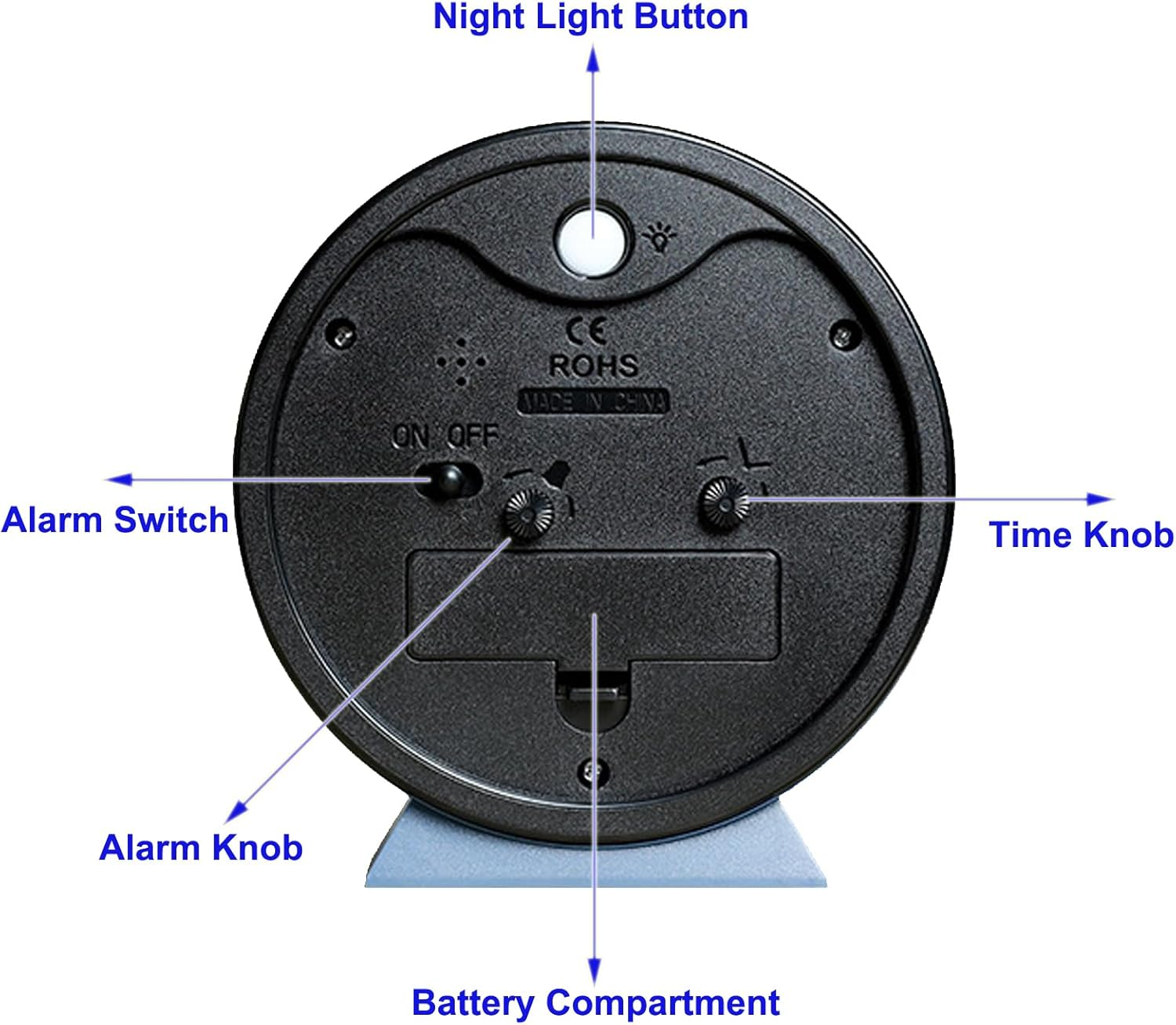 SHISEDECO 4.5" Battery Operated Antique Retro Analog Alarm Clock, Small Silent Bedside Desk Metal Clock with Light Function, Non-Ticking Clock Decor for Living Room,Bedroom,Bedside,Shelf (Navy Blue)