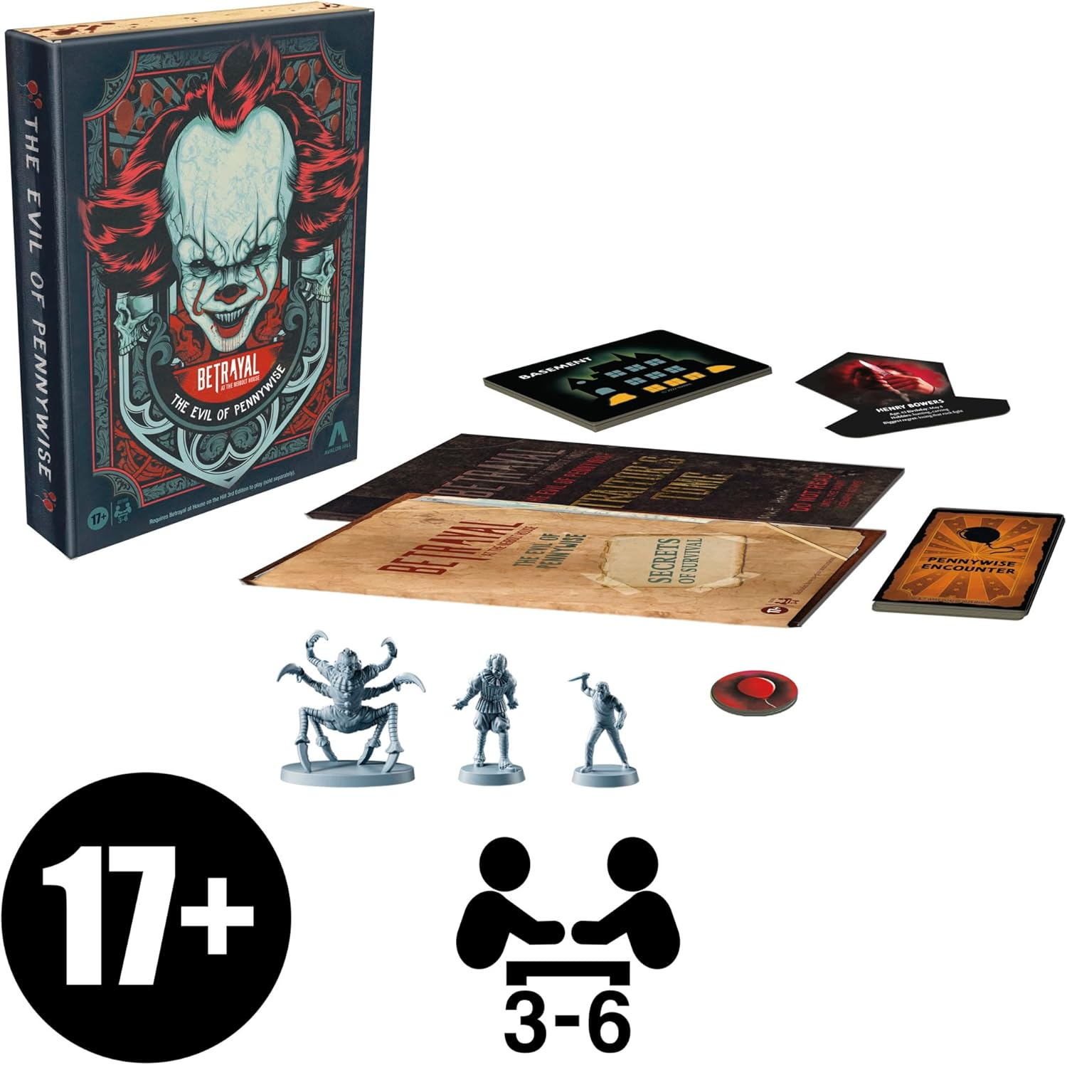 Hasbro Gaming Avalon Hill Betrayal at the Neibolt House: the Evil of Pennywise Expansion | Ages 17+ | 3-6 Players | Requires Betrayal at House on the Hill 3Rd Edition image number 4