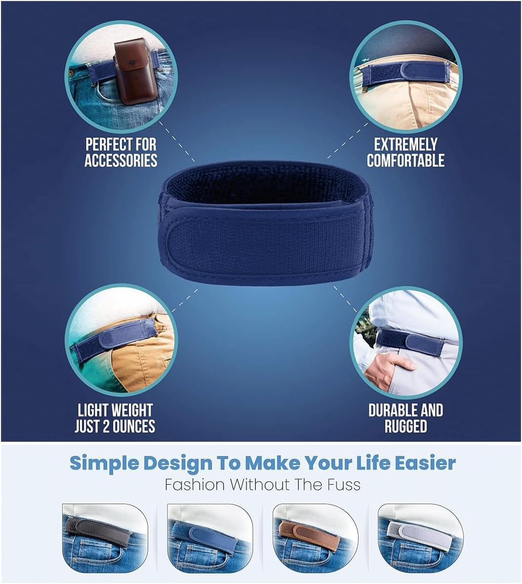 2Pcs No Buckle Elastic Belts Lazy Adjustable Belt Elastic Invisible Side Waist Belt Outdoor Buckle-Less Belt image number 4