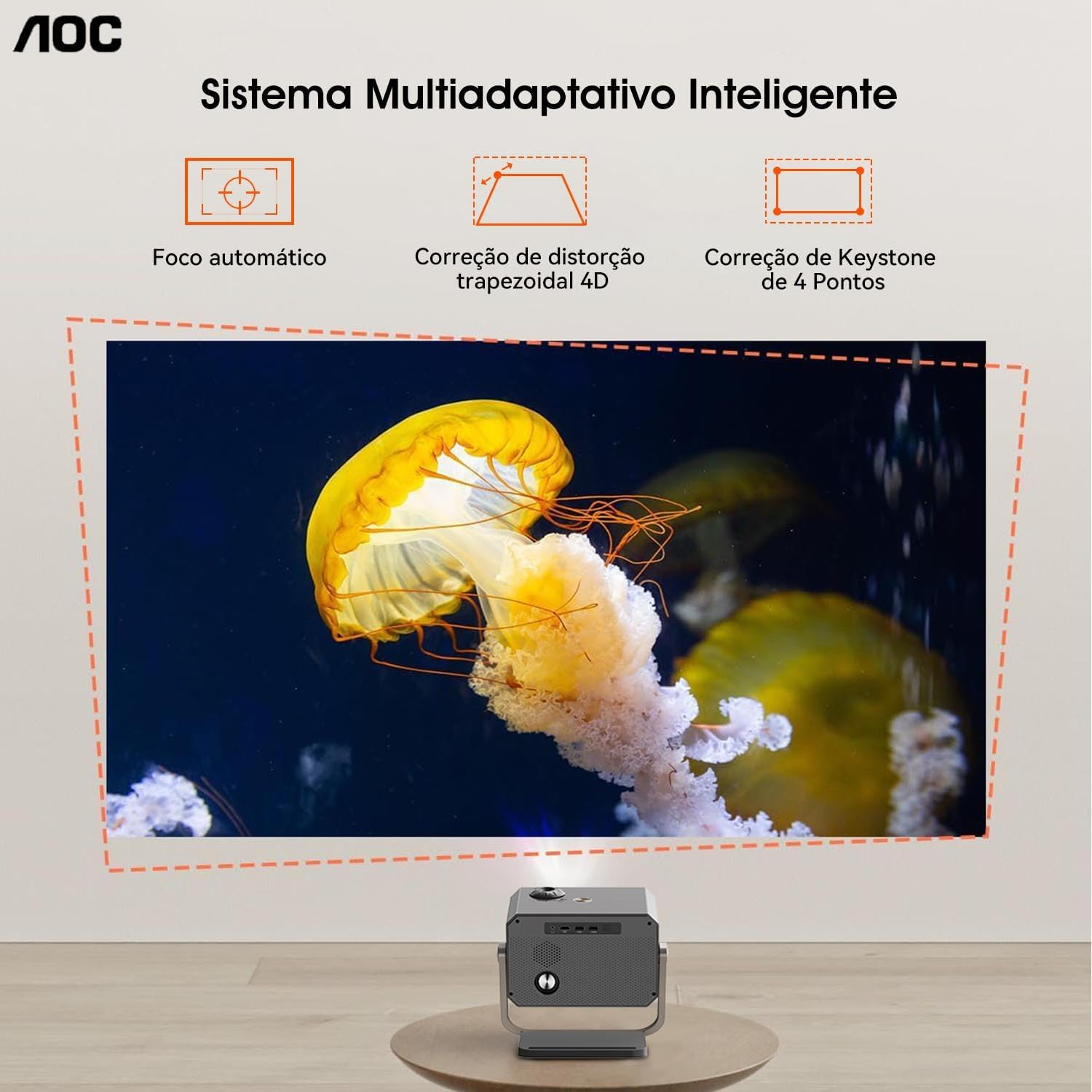 AOC Portable Projector Full HD 4K/1080P,15000 Lumen,500 Ansi,Autofocus/Auto Keystone Correction/Projector with Wifi6 and Bluetooth,Compatible with Ios/Android/Pc/Ps4/Ps5 for Work and Gaming image number 3