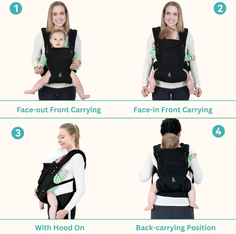 All-Season Ergonomic Baby Carrier, Breathable Baby Carrier Newborn to Toddler (8-33Lbs), Toddler Carrier, Infant Carrier with Temperature Control Panel Design (Black) image number 6