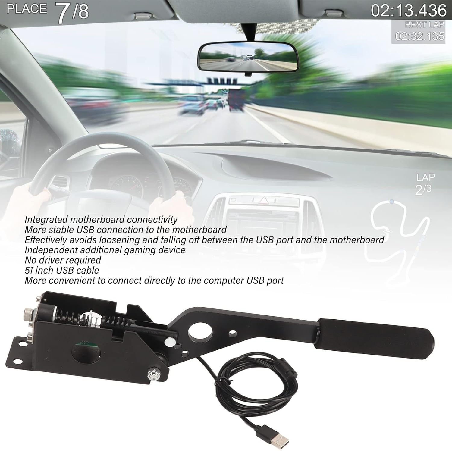 64 Bit USB SIM Handbrake, PC Racing Game USB Handbrake Fit for Logi G27 G29 G920 G923 T500 T300, Simulation Manual Brake with Handle Grip USB Cable Clamp image number 5