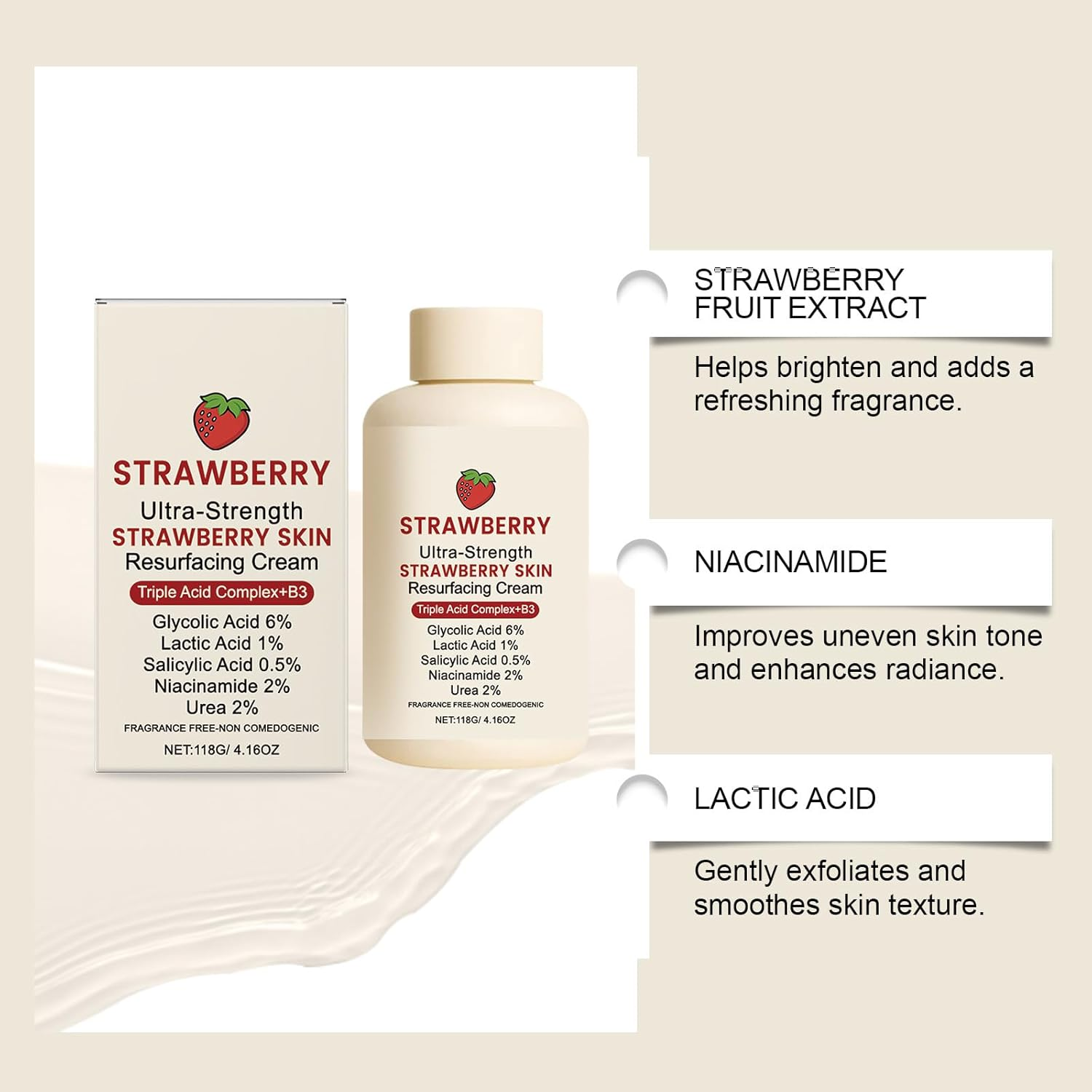 2PCS Strawberry Skin Resurfacing Cream,Strawberry Legs Nourishing Body Cream,Gentle Moisturizing Exfoliating Body Lotion,Improve Texture,Reduce Chicken Skin Bumps,Silky and Smooth Effect image number 6