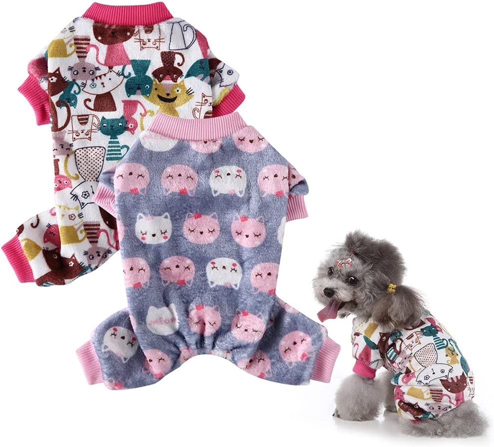 2 Pack Dog Sweaters for Small Dogs Boy Girl Fleece Puppy Pjs Jammies 4 Leg Dog Clothes for Chihuahua Yorkie Winter Warm Onesies Jumpsuit Clothing for Pet Dogs Male Female (Medium Bust 14.5") image number 4