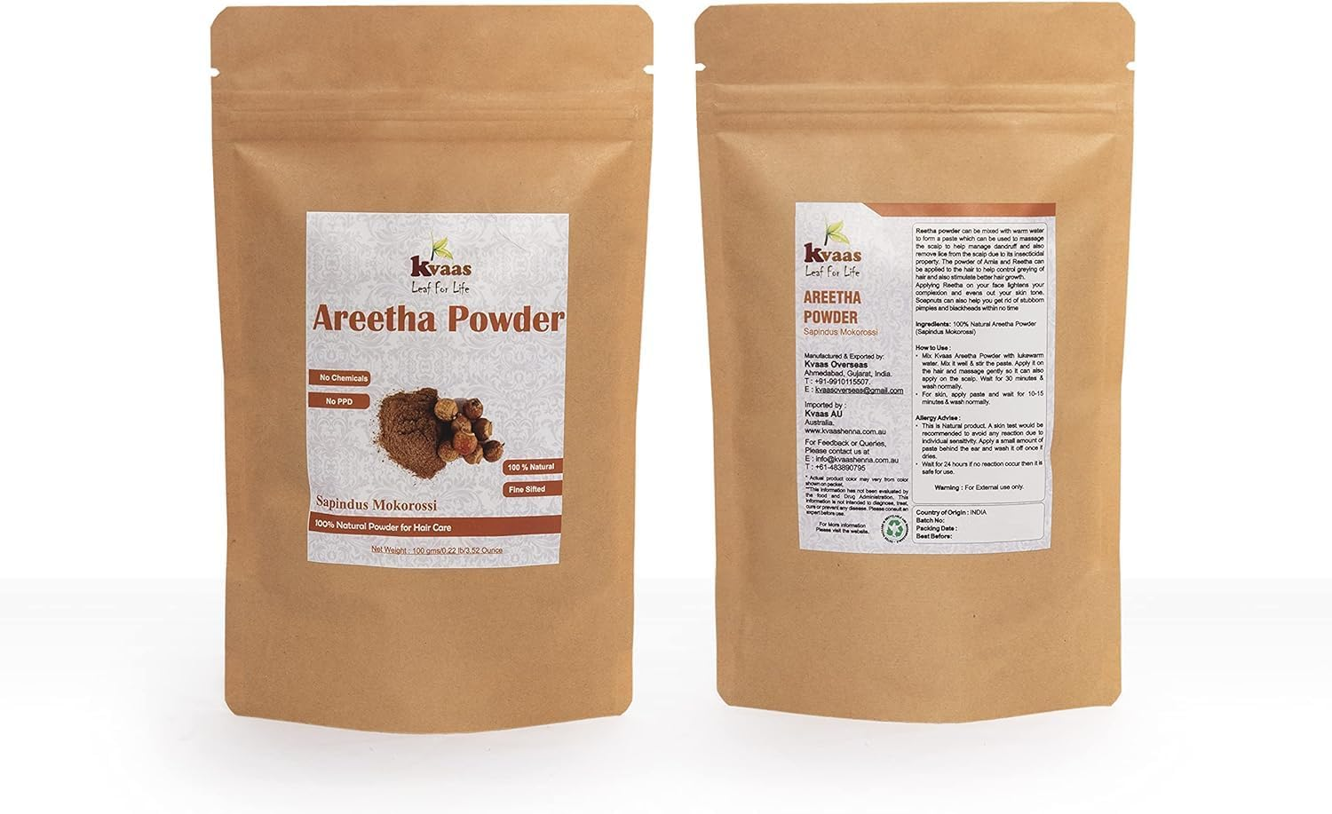 KVAAS Reetha (Sapindus Mukorossi) Powder | 3.53 Oz (100 G) | Natural & Pure for Hair Care | Unisex Adult image number 3
