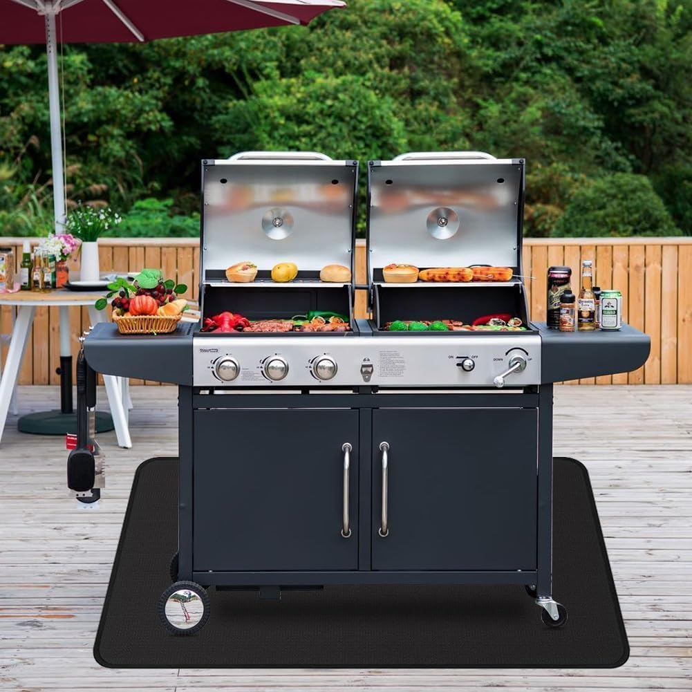 Jiaozoum 165 * 100Cm Fireproof under Grill Mats for Outdoor Grill, Double-Sided Fireproof Deck and Patio Protector Mat, Waterproof Oil-Proof BBQ Floor Pad Indoor Fire Pit Fireplace Mat image number 4