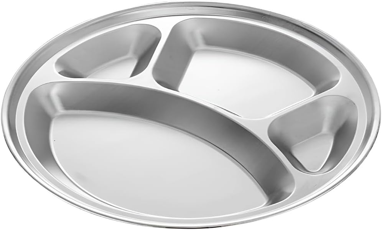 AIMALL 4Pcs Stainless Steel round Dinner Plate - 12.67In Divided 4-Compartment Plate, Durable Fast Food Tray with Mirror Polishing, Ideal for School, Cafeteria, or Home Use image number 6