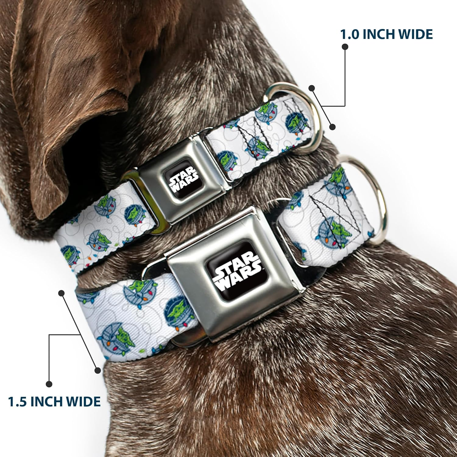 Dog Collar Seatbelt Buckle Star Wars the Child Holiday Carriage Pod Scattered White Gray 9.5 to 13 Inches 1.0 Inch Wide