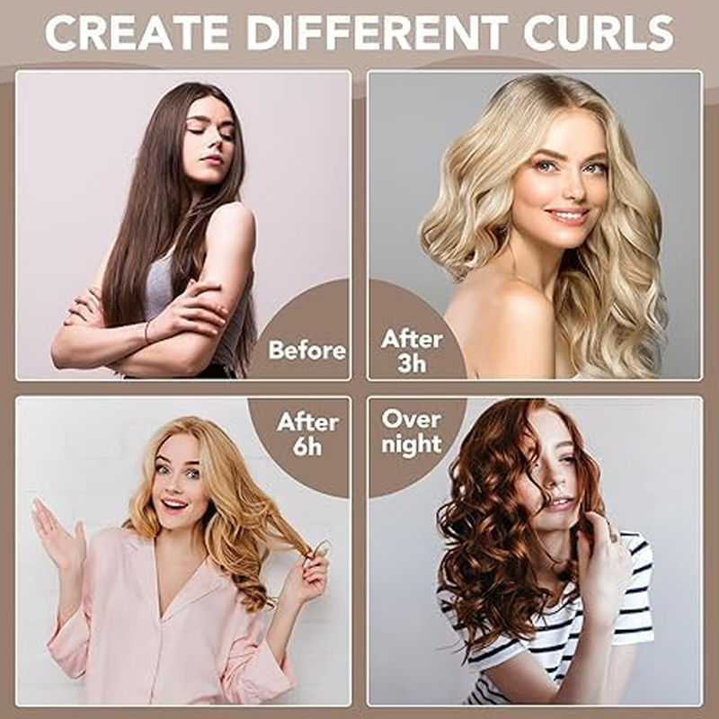 4 PCS Heatless Hair Curler with Hook + 1 PCS Kerchief, Overnight Heatless Curls Blowout Rods for All Hair Types, Soft Hair Roller for Sleeping, Overnight Blowout Curls without Heat (Brown, Large) image number 2