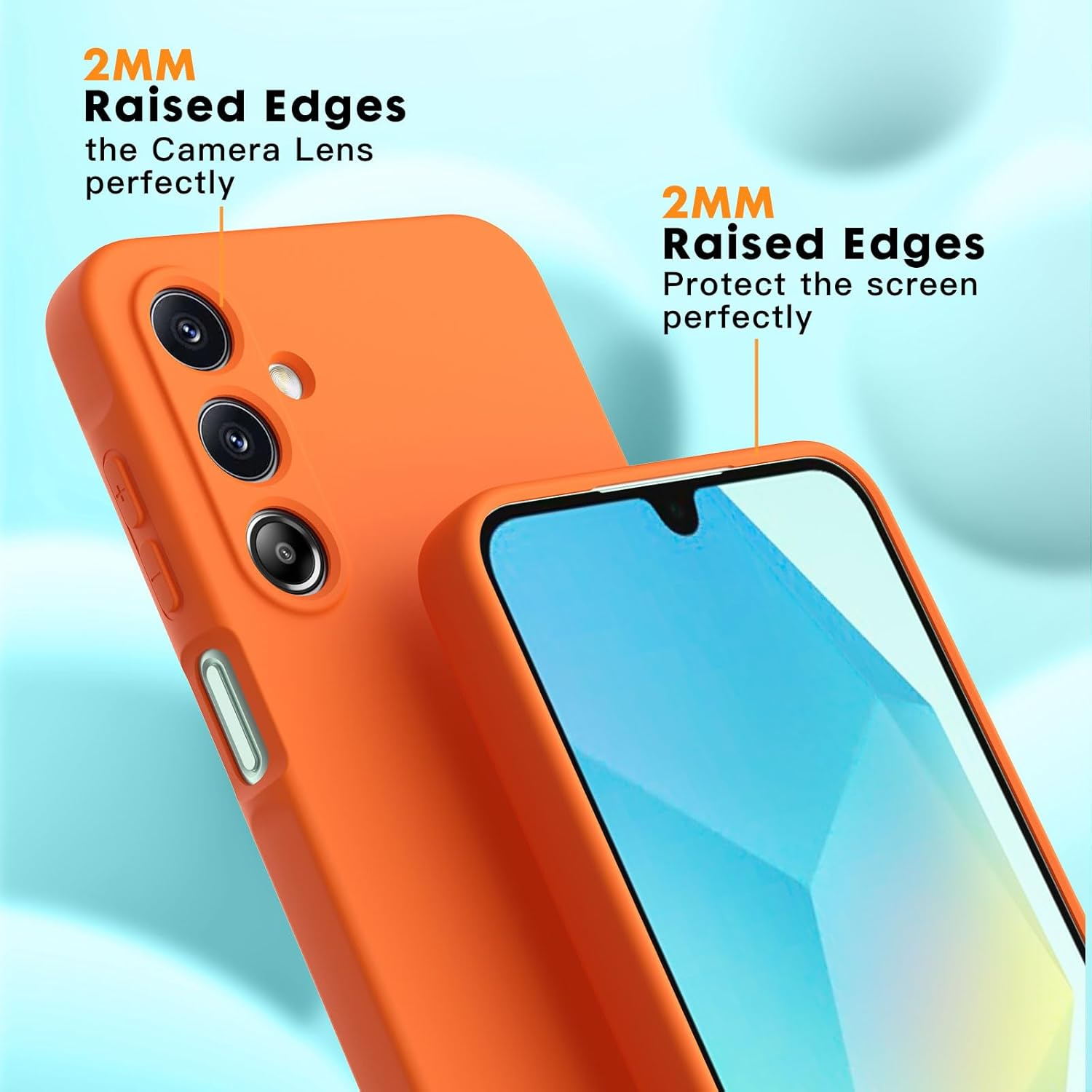Vansdon Case for Samsung Galaxy A16 4G/5G, 2 Pack Tempered Glass Screen Protector, Soft TPU Liquid Silicone Case, Shockproof Rubber Silicone Gel Case - Orange image number 6