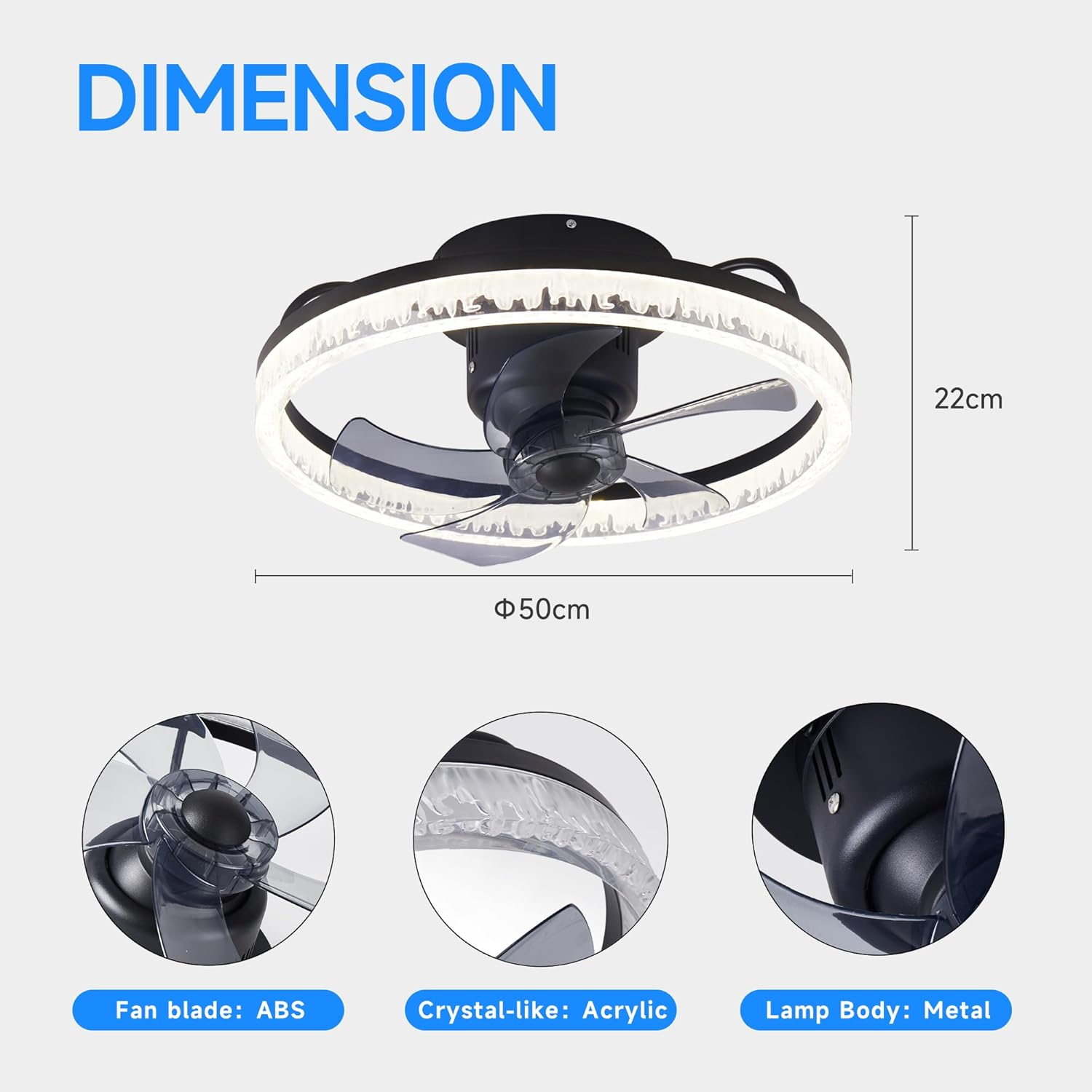 360&deg; Oscillating Ceiling Fans with Light and Remote,Smart Ceiling Fan with Alexa/Google Assistant/App Control,Ceiling Fans with 6 Speed Reversible Blades for Bedroom,Crystal-Like Lampshade image number 3