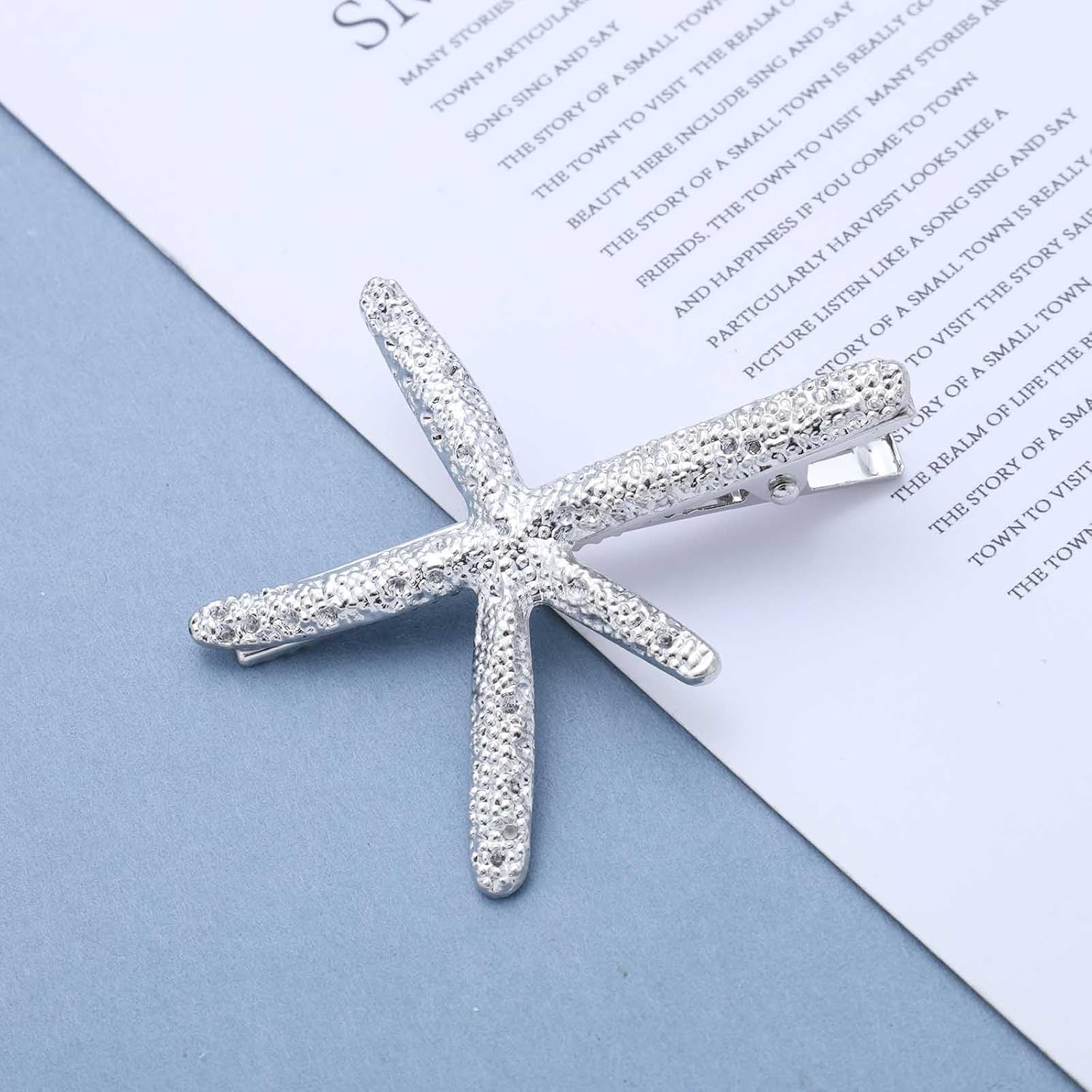 Enautoabs Boho Starfish Hair Clip Duckbill Clip Silver Starfish Ocean Hair Clips Summer Beach Hairs Barrette Vintage Wedding Starfish Hairclips Hairs Accessories for Women image number 3