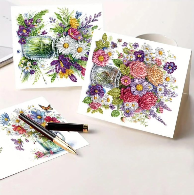 Syntego 6Pcs DIY Diamond Painting Greeting Card Kit Summer Flowers Greeting Cards Diamond Art Kit image number 1