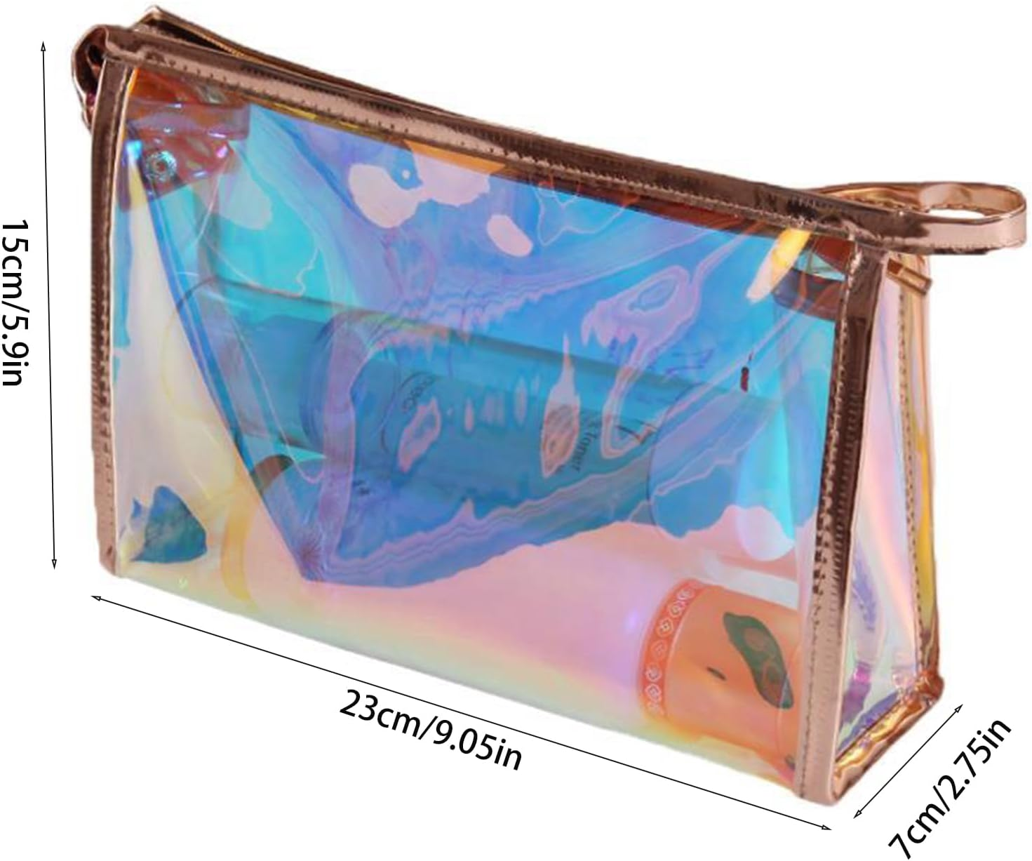 Iridescent Holographic Makeup Bag with Portable Handle, Travel Clear Toiletry Bag, Lipstick Cosmetic Pouch, Waterproof Zipper Beach Bag Make up Organizer Case for Woman Teen Girl, B image number 5