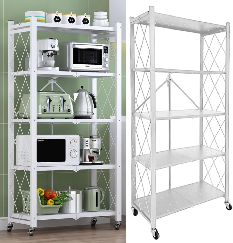 ALSTON Utility Storage Rack Shelving with Wheels & Hooks, 5 Tier Commercial Supermarket Shelf Display Rack Metal Shelving Display Storage Rack Home Organizer Snack Rack image number 5