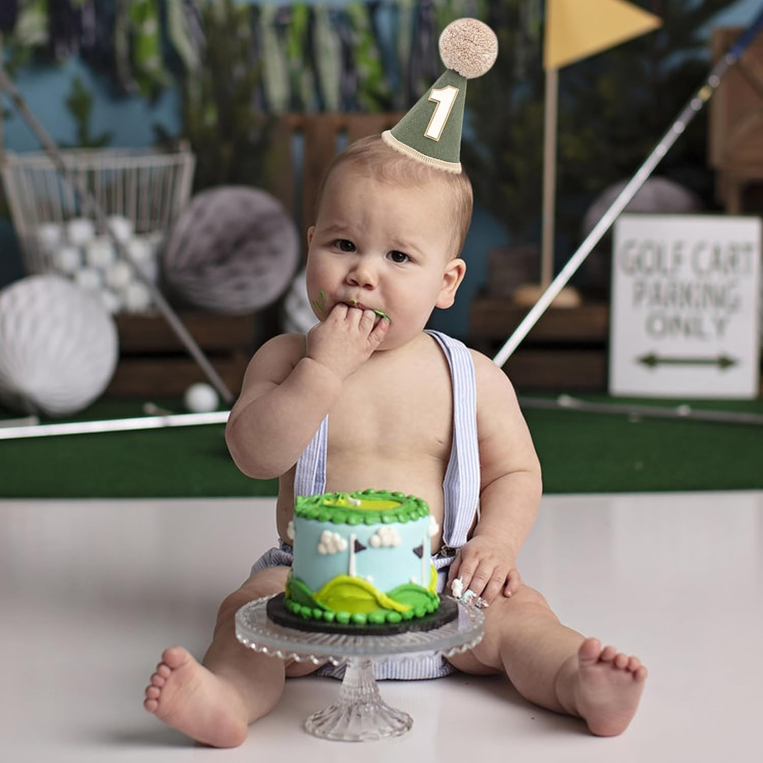 Agvgaza Wild One Birthday Hat - Wild/Woodland 1St Birthday Decorations,Deep Green Boys First Birthday Hat,Safari Jungle 1St Birthday Crown,Wild One Photo Props Cake Smash for Baby Boys image number 1