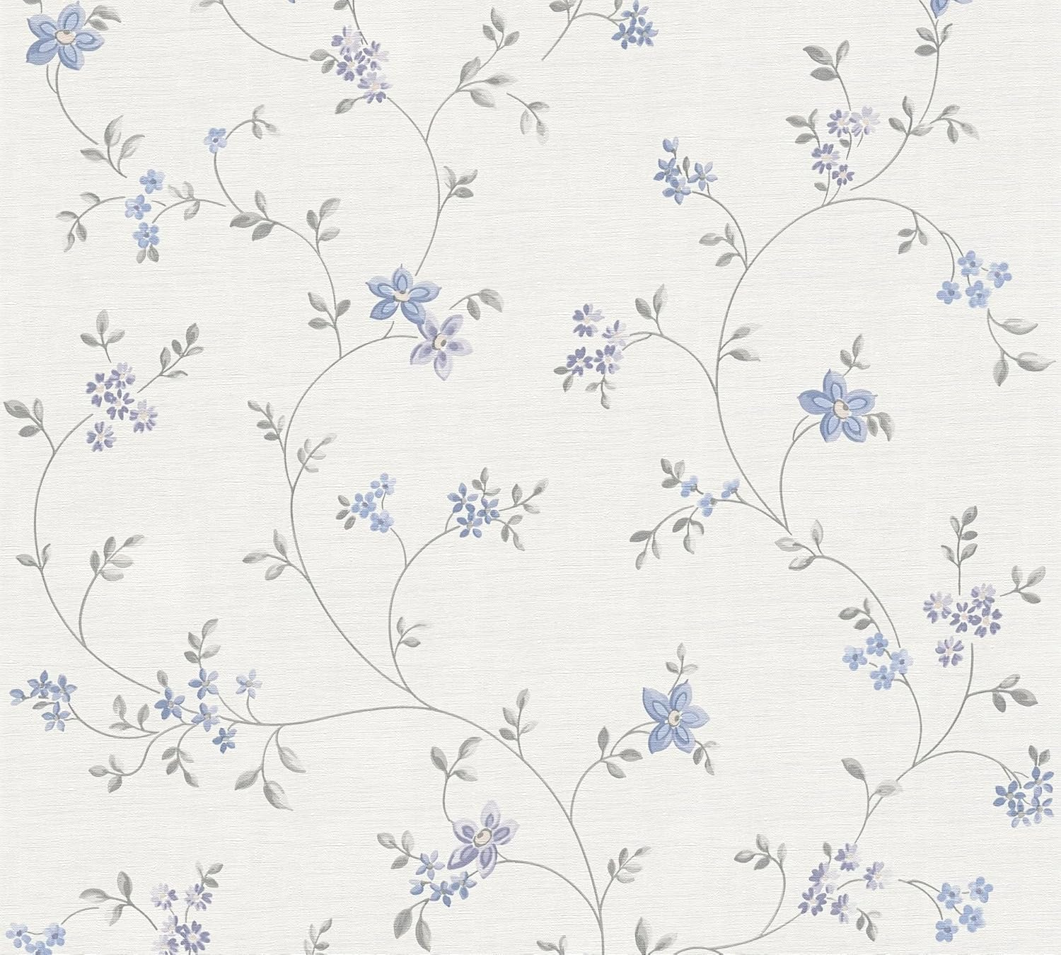A.S. Cr&eacute;ation Maison Charme Non-Woven Wallpaper with Floral Pattern 0.53 X 10.05 M - Cream, Grey, Blue - Flower Wallpaper in Country House Style, Made in Germany - 390713 image number 6