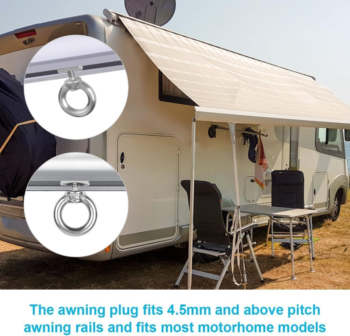 Slzhds Awning Rail Stoppers, 4 Pcs Stainless Steel Awning Piping Stopper 6 Mm with 4 Carabiners, Ideal for Caravan, Motorhome, Campervan - Camping Tent Equipment (4 Set) image number 3