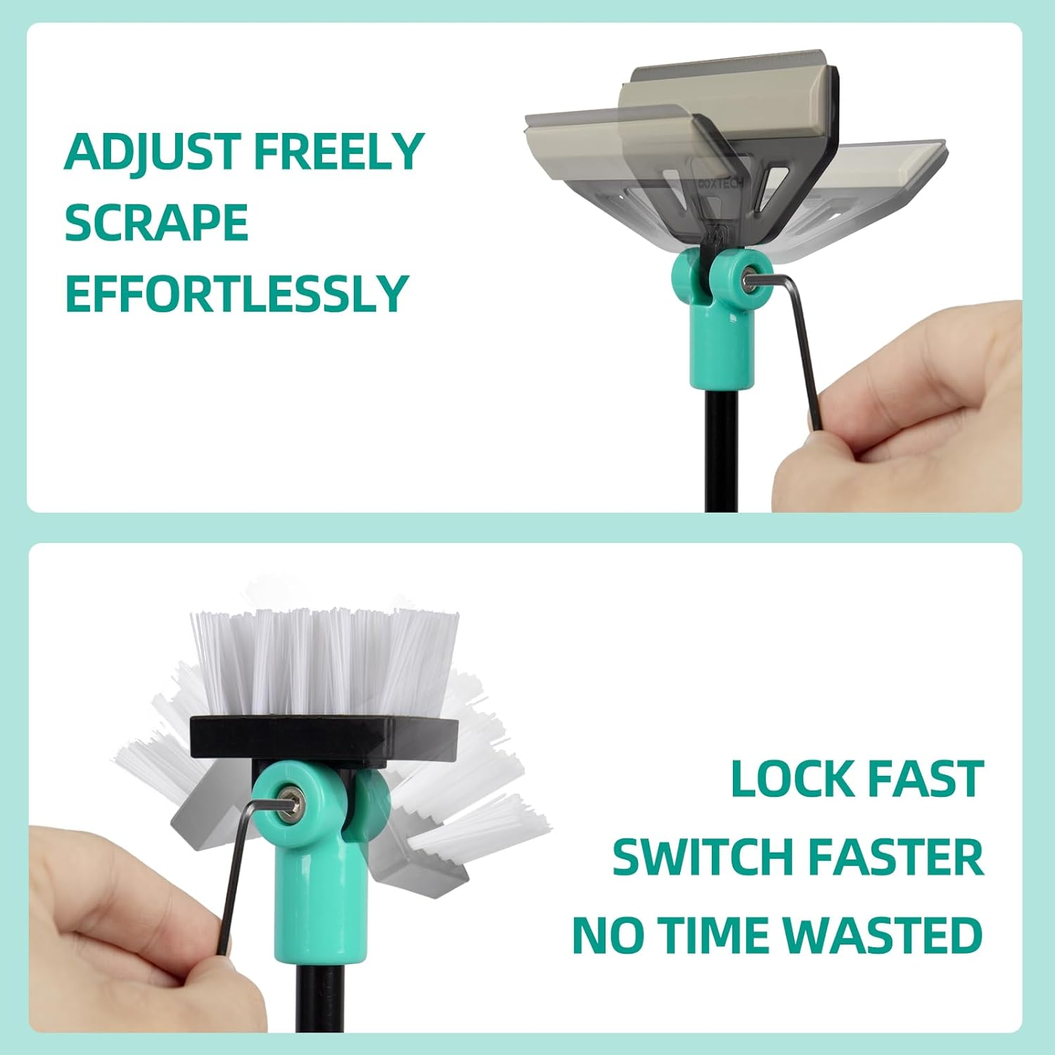 Boxtech Fish Tank Cleaner Kit, 2 in 1 Aquarium Algae Scraper with 5 Stainless Steel Blades, Adjustable Brush Head Angle and Handle Length Aquarium Cleaning Tool Set image number 6