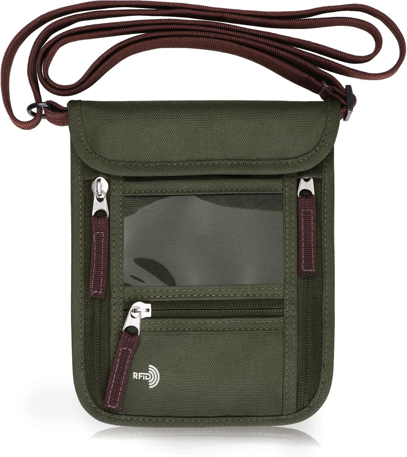 WALNEW Passport Holder Neck Pouch Travel Neck Wallet with RFID Blocking - 7 Pockets with Adjustable Neck Strap to Keep Your Passport Document and Credit Card Safe (Army Green)